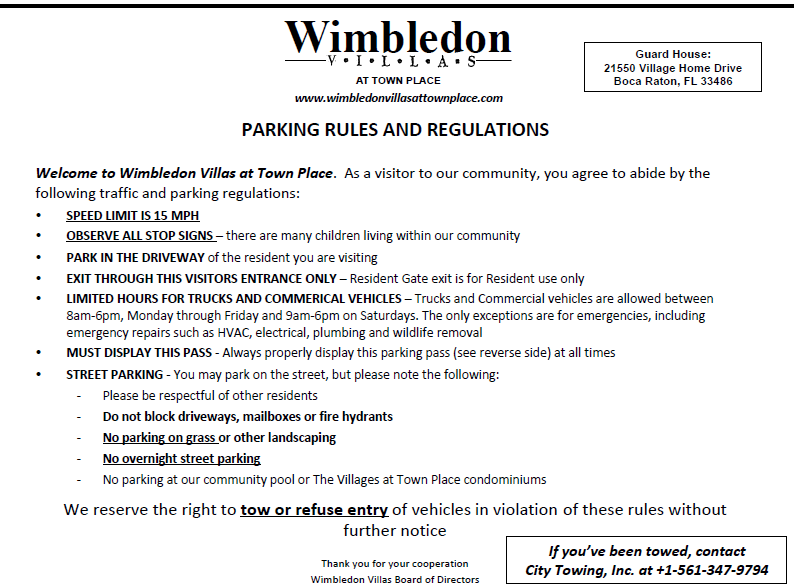 Parking Information Wimbledon Villas at Town Place